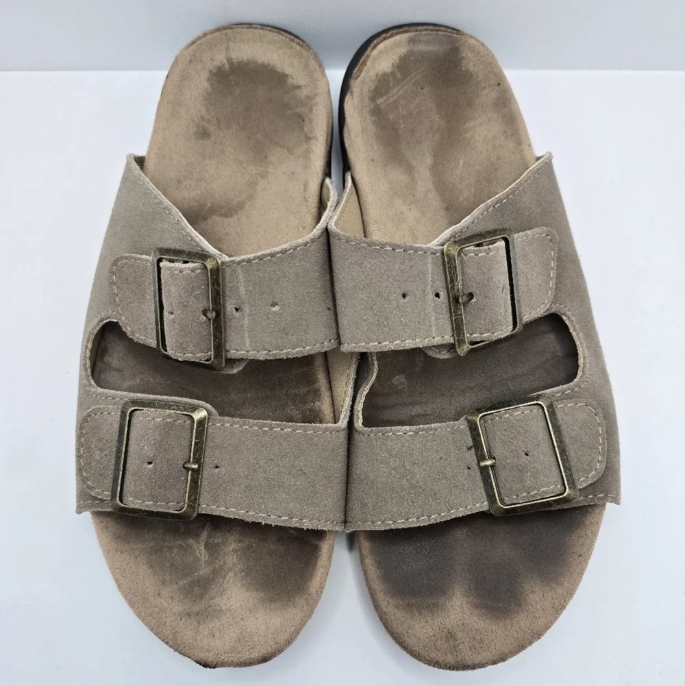 JSport | Boho tan brown leather strappy open toe slide sandals | WMS 6.5
